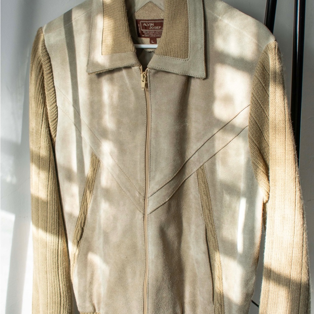 Men's Beige Suede Bomber Jacket